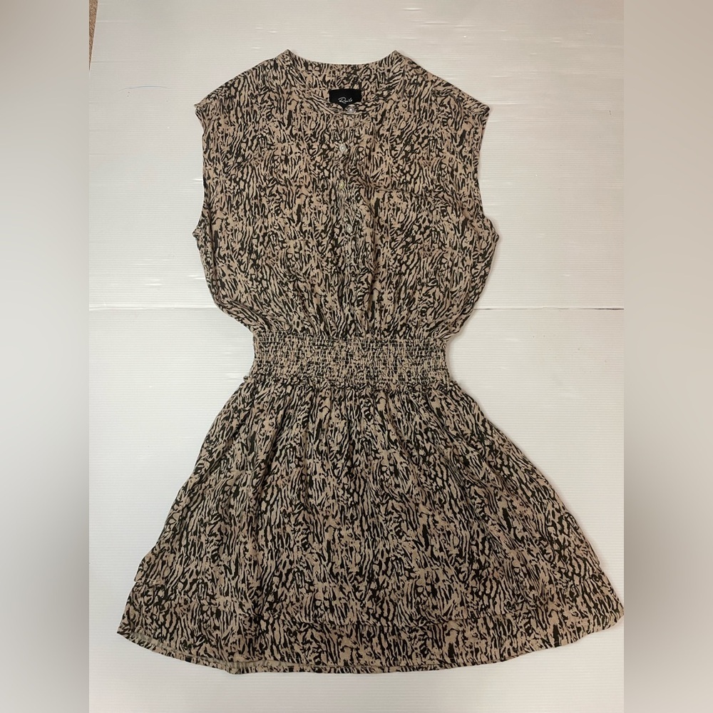 Rails Angelina Tan Abstract Textured Dress Smocked Waist Mini Size Medium
